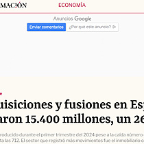 Las adquisiciones y fusiones en Espaa movilizaron 15.400 millones, un 26% ms